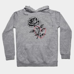 Rose Flower with Red Heart Illustration for Valentine's Day Hoodie